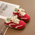 Baskets rétro enfants, rouge et blanc, semelle souple antidérapante, chaussures de sport. - 34 / Rouge Cerise