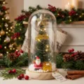 Mini Christmas Tree Glass Dome Light with Santa Figurine Festive Desktop Decor Variant - Plastic Dome + Color Box / Golden Gift Box + Santa Claus + Log Base