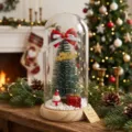 Mini glowing Christmas tree glass dome variant, festive desktop LED ornament decor. - Plastic Dome + Color Box / Red Gift Box + Snowman + Log Base