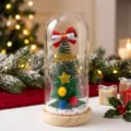 Mini Christmas tree in glass dome with lights, cute desktop ornament for holiday home decor. - Plastic Dome + Color Box / Christmas Tree + Log Base