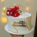Estilo INS feliz aniversario topper tarta acrilico flores doradas accesorios tarta - Dorado Happy Anniversary 2