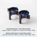 Keramische langzame voeder hondenkom met acaciahouten standaard voor huisdieren, dubbel. - Klein 13*4.5cm / Rechte Slow Feeder Bak + Verhoogde Symmetrische Acaciahouten Dubbele Standaard / Oven Blauw