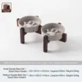 Dubbele Japanse keramische huisdier voerbak met acaciahouten standaard voor honden en katten. - Ovengeglazuurd Grijs Slow Feeder Bak Met Verhoogde Symmetrische Acaciahouten Dubbele Standaard / Klein 13*4.5cm