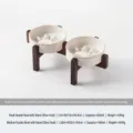 Japans keramisch huisdier dubbele kom met acaciahouten standaard maatstabel specificatie - M / Rechte Slow Feeder Bak + Verhoogde Symmetrische Acaciahouten Dubbele Standaard / Ovenwit