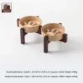 Keramische langzame voerbak voor huisdieren met houten standaard, Japanse stijl dubbele kom. - Rechte Slow Feeder Bak + Verhoogde Symmetrische Acaciahouten Dubbele Standaard (13*4.5cm) / Ovenbruin / S