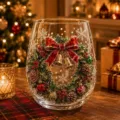 Christmas glass vase with painted wreath design, festive holiday decoration cup variant. - 301-400ml / Christmas Wreath Style (C)