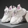 Girls breathable mesh sneakers casual rotating button white shoes children sports shoes - 37 / Violet Double Mesh