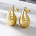 Gold Tropfen Ohrringe für Damen, texturiertes Design, Edelstahl Schmuck Eleganz Luxus Stil. - Gehämmerter Tränen Stil Klein (XL1464-08 Gehämmert Klein)