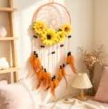 Sunflower dream catcher wall hanging with feathers and tassels for boho home decor. - Sunflower (Orange/Yellow/Black)