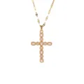 Gold cross pendant necklace featuring baguette and round cubic zirconia with delicate beaded details. - Hummingbird Necklace with Chain