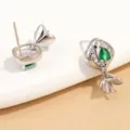 Close-up detail of S925 silver diamond-paved emerald teardrop rhombus flower bud earring finding. - Rhombus Flower Bud Base (SE131) / 1 Pair / White Gold