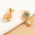 S925 Sterling Silver Green Teardrop Stone Flower Bud Stud Earrings Fashion Jewelry - Rhombus Flower Bud Base (SE131) / 1 Pair / Gold