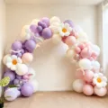 Pastel balloon arch kit with pink, purple and white balloons for party and wedding decor. - 8-Pole Macaron Purple Macaron Pink White Arch Kit