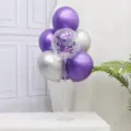 Purple balloon table centerpieces stand kit for birthday party wedding event decoration. - 3 Metallic Purple + 3 Metallic Silver + 3 Sequin Purple + Stand / Regular Fit