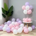 Latex balloon set with stand pink purple white balloons for party wedding birthday decoration - 100 Pieces Pack (Macaron Purple+Light Pink+White)