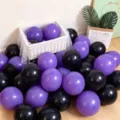Purple and black latex balloons set for party, birthday and Halloween decoration. - 10" / Purple and Black