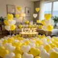 Romantische hartvormige ballonnen en LOVE-lichtset voor bruiloften en verjaardagsdecoratie. - 10 Inch (100 Stuks) / Mat Geel en Wit