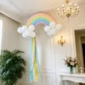Rainbow balloon arch kit for kids birthday party, colorful DIY balloon decor set - Macaron Rainbow White Cloud Balloon Style D