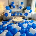 Set van blauwe witte hartvormige ballonnen voor verjaardag huwelijk feest romantisch voorstel. - 10 Inch (100 Stuks) / Mat Donkerblauw en Wit