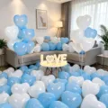 Blauw en wit hartvormig ballonset met LED LOVE licht voor romantische feestdecoratie. - 10 Inch (100 Stuks) / Mat Lichtblauw en Wit