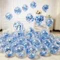 12 inch clear latex balloons filled with blue confetti for party decoration wedding setup. - 10 Pieces/Pack / Blue