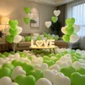 Groene en witte hartvormige ballonset met LOVE licht voor romantische feestdecoratie. - 10 Inch (100 Stuks) / Mat Groen en Wit