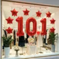 Red number 10.1 and star foil balloons set for national day party storefront window decor - Red Number Balloon + 5 Red Pentagrams
