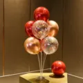 Balloon table centerpiece kit with metallic and confetti balloons for party decor. - Table Float 110 (Wine Red Rose Gold Sequin Combo) / Table Stand + Balloon Combo