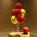 Balloon table float set with stand for birthday party, classroom, and holiday decorations. - Table Float 114 (Ruby Gold Combo) / Table Stand + Balloon Combo