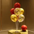 Balloon table stand kit with metallic and confetti balloons for birthday party decoration - Table Float 115 (Ruby Gold Sequin Combo) / Table Stand + Balloon Combo