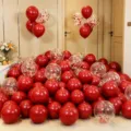 Red wedding balloons set thick latex confetti balloons for romantic engagement party decor items - 10 Inch Round Pomegranate Red + 12 Inch Red Sequin (Approx 60 Pieces)