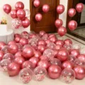 Thickened double-layer rose gold wedding balloons confetti balloons for romantic engagement room - 10 Inch Round Metallic Red + 12 Inch Red Sequin (Approx 60 Pieces)