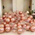Rose gold and confetti balloon set for wedding decoration, proposal, romantic party, thick latex. - 10 Inch Round Rose Gold + 12 Inch Rose Gold Sequin (Approx 60 Pieces)
