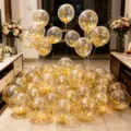 Clear confetti balloons for romantic wedding decoration and party proposal settings. - 12 Inch Gold Sequin (Approx 10 Pieces)