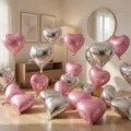 Heart foil balloons pink silver metallic helium balloon for wedding birthday party decor - Pink and Silver Heart Balloons 10 Pcs