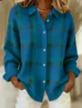 Blue plaid knitted cardigan women sweater long sleeve casual button down top - S / Deep Water Blue