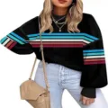 Women's casual crewneck striped lantern sleeve knit sweater pullover for autumn daily wear - S / Rainbow
