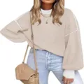 Women's casual crew neck lantern sleeve knit sweater pullover in beige variant for daily use - S / Dark Apricot