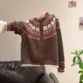 Women ethnic jacquard knitted cardigan sweater vintage long sleeve winter coat top - S / Tops / Coffee