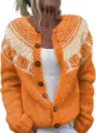 Orange pumpkin jacquard knit cardigan sweater for women button down casual autumn outerwear - 3XL / Tops / Orange