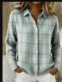 Women lapel plaid knitted cardigan sweater, casual long sleeve single breasted chic top. - 3XL / Sky Blue
