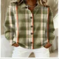 Women Plaid Knit Cardigan Button Down Long Sleeve Lapel Shirt Casual Fall Winter Top - 3XL / Tops / Fruit Green