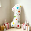 Globo de aluminio numero 1 con lunares blancos decoracion de fiesta de cumpleanos festivo - Pegatinas Redondas Coloridas Más Globo de Número Uno Blanco