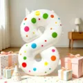 Gran globo de número 8 con puntos de colores para decoración de fiesta de cumpleaños y cajas. - Pegatinas Redondas Coloridas Más Globo de Número Ocho Blanco