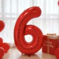 Globo de aluminio rojo brillante número 6 variante de decoración de fiesta de cumpleaños - Globo de Número Seis Rojo