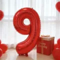 Grande globo de aluminio numero 9 rojo para decoracion de fiestas de cumpleanos y eventos. - Globo de Número Nueve Rojo
