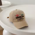 Close-up detail of vintage washed cotton baseball cap with retro embroidery design. - 3-10 Years (Head Circumference 50-54cm) / Khaki