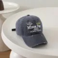 Close-up detail shot of vintage washed distressed embroidered baseball cap with unique letters. - 3-10 Years (Head Circumference 50-54cm) / Dark Gray