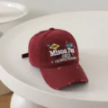 Vintage embroidered baseball cap in burgundy, soft top casual sun hat with cool letters. - 3-10 Years (Head Circumference 50-54cm) / Burgundy