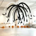 Black and white long firework balloons hanging decor for Halloween party backdrop - Fireworks and Balloons / 4 Groups with Pump / Black and White